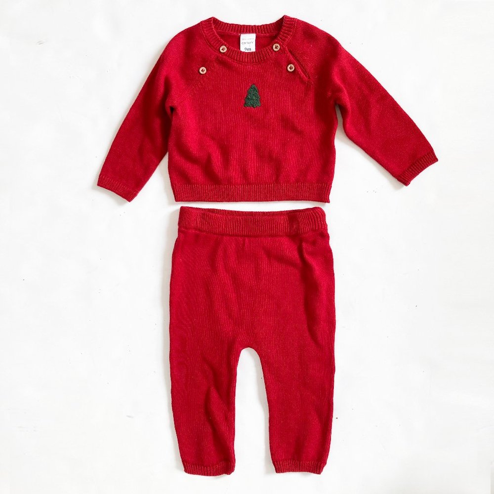 NWOT: Carter's 2-Piece Christmas Tree Outfit Set, Red, 9 M